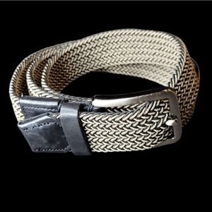 Tommy Bahama sz L/XL black leather Trim men's belt, stretch black and cream